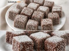 Starinski čupavci s kokosom – jednostavan domaći recept Mekani biskvitni čupavci obloženi bogatim čokoladnim preljevom i kokosom, pripremljeni kao tradicionalni domaći kolač.